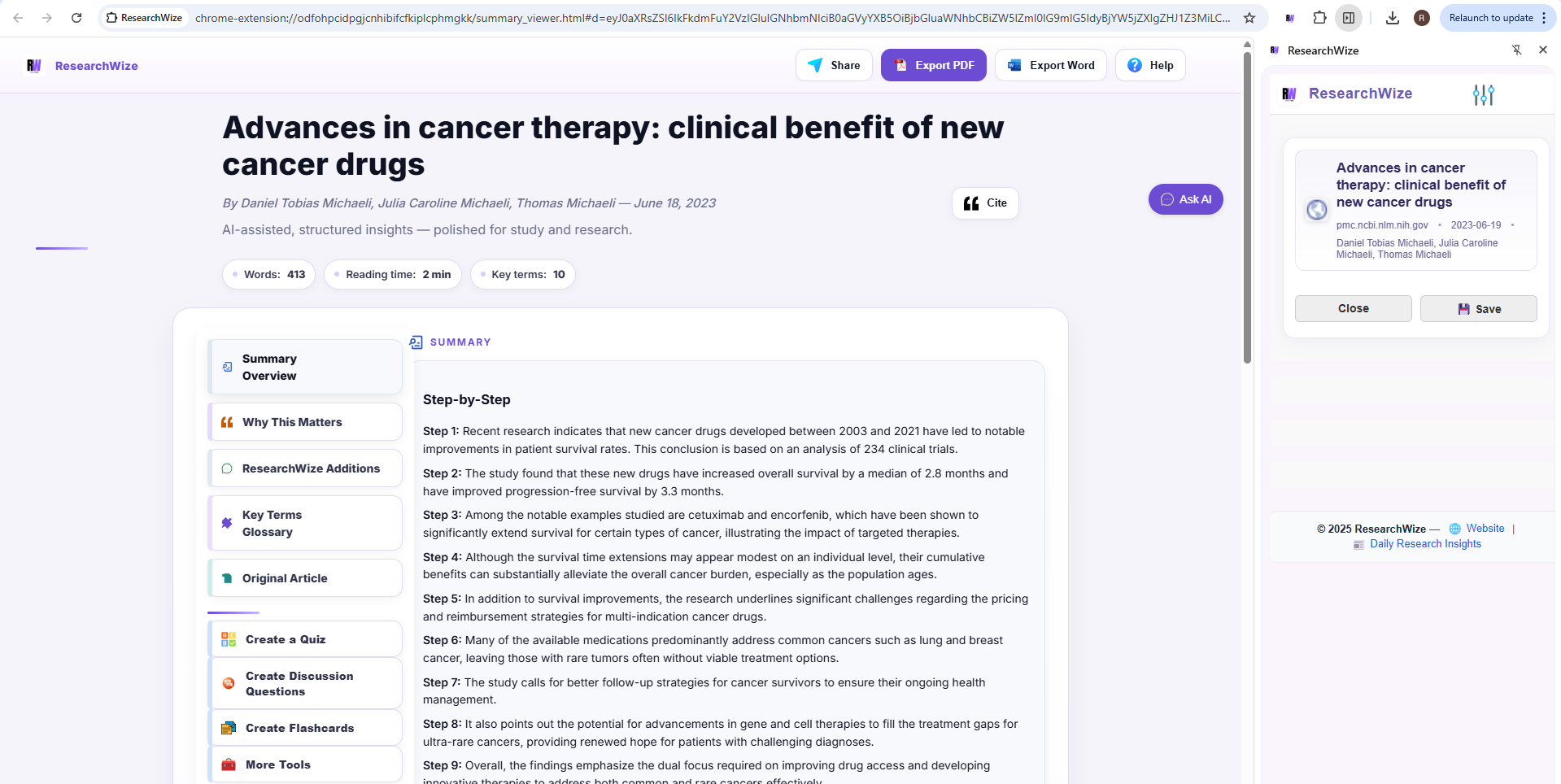 ResearchWize full-screen workspace with AI chat demo