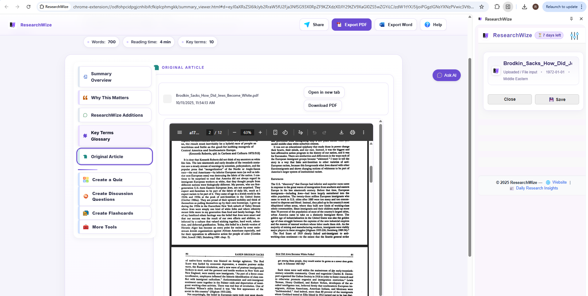 ResearchWize PDF summarizer screenshot