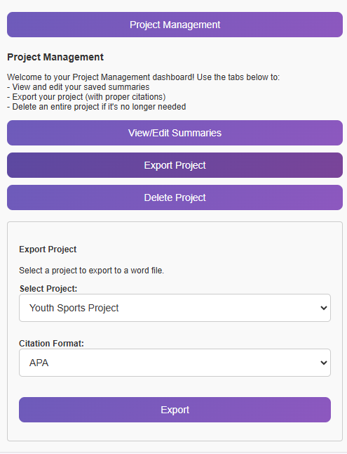 Project Management Interface